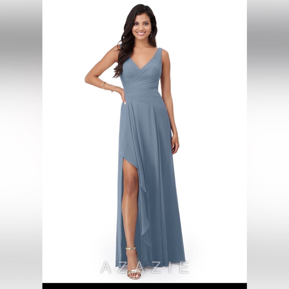 Azazie dusty blue bridesmaids dress